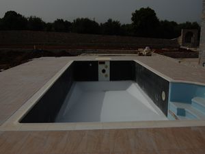 Swimming pool and tiled patio area