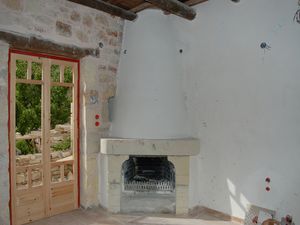 Rendered corner fireplace.