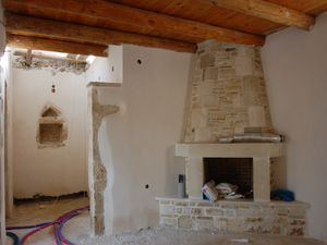 Stone corner fireplace