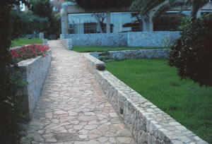 Landscaping, walls and paths.